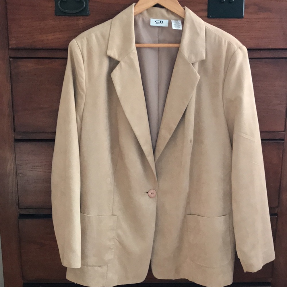 Carroll Reed Suede-Like Tan Blazer with Padded Shoulders, Size 22W